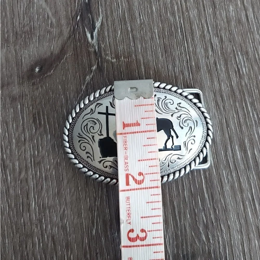 Nocona Youth Cowboy Prayer Silver Belt Buckle